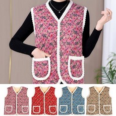 메모샵 LND (당일출고) 레트로 플라워 방한 퀼팅 양털 조끼 누빔 어머니 할머니 사무실 김장 겨울