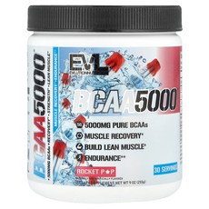 EVLution Nutrition 이볼루션뉴트리션 BCAA5000 로켓팝 9 oz 255 g 파우더 운동 보, 1개, 255g