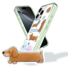 아이폰 16용 투명 Macâron 케이스 - 유연한 투명 뒷면이 있는 충격 방지 부드러운 TPU 범퍼 프레임 크리스탈 파스텔 디자인 Kawaii 한국 곰 에폭시 레진 스티, iPhone 16, 말차 그린 & 닥스훈트