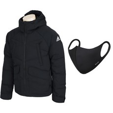 adidas 愛迪達 側邊Logo設計簡約連帽羽絨外套+立體口罩