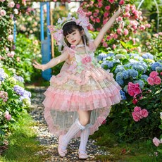 女童洛麗塔風連衣裙 蕾絲花邊公主風蓬蓬禮服裙