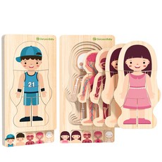 고려베이비 신체 인체 원목퍼즐 우리몸 구조 아동 퍼즐 원목장난감 어린이집교구, 여아 신체퍼즐, 1set