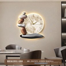 DFMEI 石來運轉鐘錶掛鐘客廳創意新款電視背景牆裝飾家用靜音時鐘掛牆表, 時運福祿:60*60帶燈【電池盒+遙控+聲控】