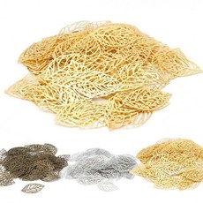 DIY手工古風髮簪材料包，鏤空樹葉金屬花片配件，自製頭飾鳳冠，古典髮飾材料, 鏤空樹葉花片銀色（34*20MM）,200片, 1個