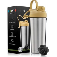 Earthmade 단백질 쉐이커 보틀 스테인리스 스틸 767.1g(26온스) 믹스용 단열 병 30시간 동안 차갑게 유지 추가 링 가드 2개 추가/누출 방지 118821, 옐로우