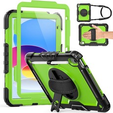 Weuiean 아이패드 A16 11세대/10세대 11인치/11인치용 케이스 군용 등급의 튼튼한 충격 방지 커버 360° 회전 스탠드 내장 펜슬 홀더 및 조절 가능한 핸드, 초록색