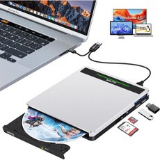 Apple Mac용 NOLYTH 외장 CD 드라이브 SD TF 2 USB 포트가 있는 USB DVD 드라이브 외장 DVD 플레이어 CD ROM 버너 노트북 PC Windows, N-Silver