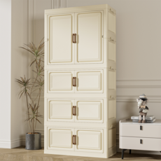 플라스틱 대용량 넉넉한 옷장, 베이지-옷장x1+수납장x3