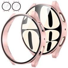 Tensea [삼성 갤럭시 워치 울트라 2025/갤럭시 7 2024용 2팩 47mm 액정보호필름 케이스 액세서리 47mm용 보호 페이스 커버 하드 범퍼 내장 강화 유리 필, Galaxy Watch 6-44mm, 로즈 골드