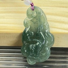 采禪手作 天然翡翠A貨 A1323 危料 九尾狐 44*24.6*5.2mm 附項鍊繩, 1個