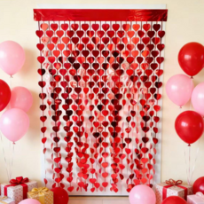 생일파티용품 반짝이 하트 파티 커튼 행운 장식, 1개, 레드