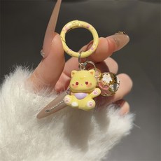 可愛貓咪鈴鐺鑰匙扣少女包包配飾掛件甜美ins風鑰匙環送閨蜜掛飾, 1個, 黃色-鈴鐺立體貓咪:如圖