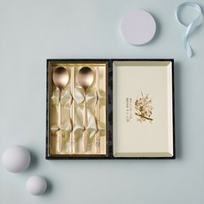 Obooja Yugi 韓國產方字鍮器特梅花2人份餐具組, 1套, 湯匙筷子2套+高級絲綢筷架4個(2個)+2P高級絲綢筷套, 單一顏色