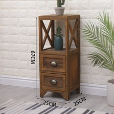 美式客廳花架陽臺置物架落地室內多層實木花架子家用床邊柜長條桌床櫃 側櫃 置物架 置物櫃 邊櫃, 咖啡色2抽【小花架】