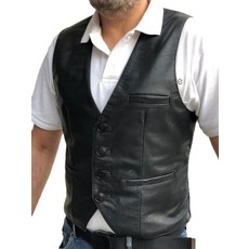 Overdrive 남성용 정품 양 가죽 캐주얼 웨스턴 빈티지 바이커 오토바이 크루즈 라이딩 조끼 숨겨진 건 포켓 블랙 블랙.