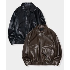 [블랙모먼트] 페이크 레더 밴디드 매니쉬 투웨이 봄버 필드 자켓 점퍼