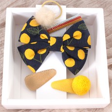 arang.rorang 女童海軍藍黃色櫻桃髮夾髮圈5件組