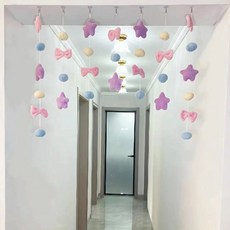 보쉘 침실 방문 하트모빌 문 커튼 인테리어장식 방꾸미기 실커튼, 다색행성