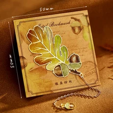 금속 체인 펜던트가있는 절묘한 잎 북 단풍나무 살구 책 마커 액세서리 학생 문구, Oak Leaf