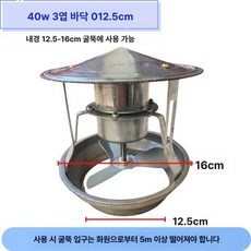 화목난로 배기팬 모터 연통 환풍기 대구경 연기 배출기, 40W 3날개 12.5cm, 기본 색상