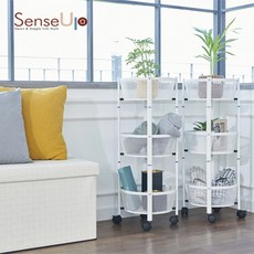 센스업 1세트 트위스트 3단 원형 트롤리 선반 블랙 화이트