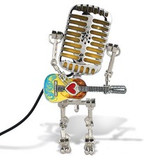 Xmpmrb Vintage Microphone Guitar Robot Lamp Music Gifts for Men Cool Lovers Light Home Decor Ni, Xmpmrb Vintage Microphone Guit