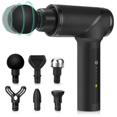 Medcursor 마사지 건 고강도 브러시리스 모터 6개의 마사지 헤드가 장착된 핸드헬드 타악기 심부 조직 마사지기로 근육통과 뻣뻣함을 완화합니다., 검은색