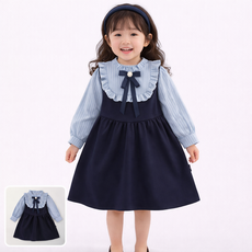 여아 유아 배색 원피스 세일러칼라 프릴 리본 네이비 아동 키즈 입학식 돌잔치 하객룩