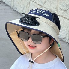 臺灣出貨太陽能充電電風扇寶寶夏季兒童紫外線男孩大檐披肩女孩洋氣遮陽帽, 太陽能+USB充電線電風扇  【米色】,4-12歲 【參考頭圍50-55cm】