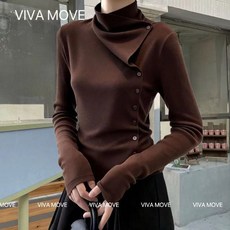 VIVA MOVE 여성 폴라 기모 티셔츠 언밸런스 톱 슬림 긴팔 티셔츠 골프 티셔츠