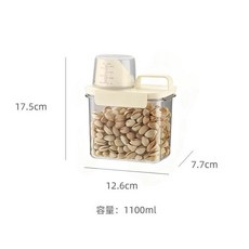 HYPXL 手提式食品級儲糧罐 密封保鮮, 米黃色雜糧罐1100ml, 1個