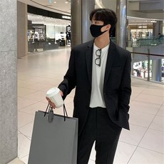 ANYOU 남자 정장 자켓 슬림 핏 블랙 스판 결혼식 면접 하객룩 출근룩