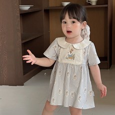 DIU 女童連衣裙夏季新款薄款公主裙嬰兒女寶寶短袖娃娃領裙子 a類