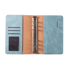 吸貓室 復古手帳本 6孔活頁本 活頁夾 活頁簿 六孔夾 活頁袋 復古手帳 皮革活頁夾 記事本 筆記本 活頁, C 皮革外殼｜A6 青, 1個
