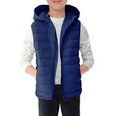숏패딩 자켓 다운 패딩 코트 재킷 경량 아우터 Haloumoning 남아용 조끼 민소매 푹신한 후드 포함 만 4~14세 네이비 블루 168851