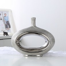 現代輕奢電鍍陶瓷花瓶 北歐拉絲工藝家居裝飾擺件