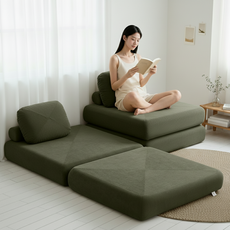 Unihome 프리미엄 1인용 블록 소파 멀티 쇼파 베드, 그린