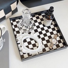 인테리어 다용도 소품트레이 오브제 답례품선물, 체커보드사각(블랙)