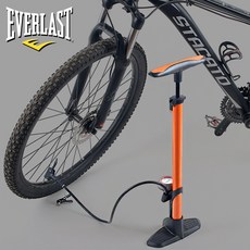에버라스트 스탠딩 게이지 펌프- 공기주입기 자전거 공, 오렌지, 1개