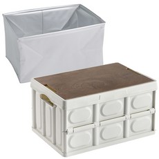 iamdue 後車廂與露營用折疊收納箱 56L + 木質上蓋 + 防水袋 套組商品, 白色