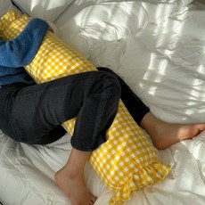 안고자는 베개 대형 원통 체크 바디 필로우 긴 롱 쿠션(솜포함), 옐로우