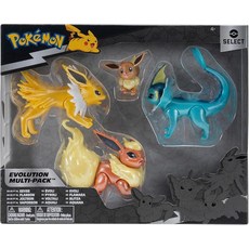 Pokemon Select Eevee 에볼루션 팩 - 5.1cm(2인치) 이브이 플러스 7.6cm(3인치) Jolteon Vaporeon 및 Flareon 배틀 피규어가 특징