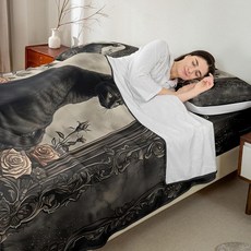 Manfei 검은 고양이 키즈 시트 트윈 사이즈 유럽 스타일 장미 꽃 침구 세트 남아 여아 방 장식 기하학적 페이즐리 플로럴 할로윈 이국적인 보헤미안 침대 시트 세트 3개, 블랙, TWIN (W39*L75*H16")