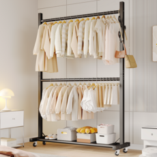 유니홈 안정감 보강형 2단 이동식 행거 튼튼한 철제 옷걸이 스탠드 행거 30mm, 블랙