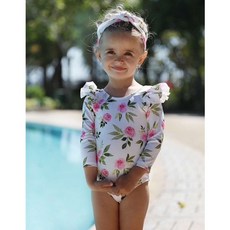 女童連身泳裝 長袖防曬泳衣