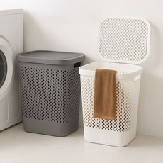 히키스 대용량 메쉬 뚜껑덮개 빨래 세탁바구니 60L, 화이트