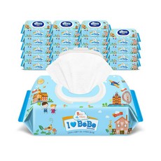 아이러브베베 아기물티슈 블루 캡형 52평량, 52g, 80개입, 20개