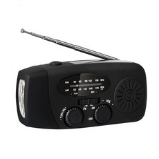 戶外應急手搖收音機 AM/FM/收音 led手電筒 太陽能收音機, 黑色升級2000mah太陽能+手搖發電