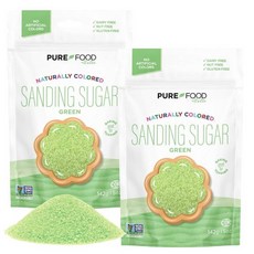 Pure Food 염료 프리 그린 샌딩 슈가 141.7g(5온스) (2팩) | 천연 색상 장식 설탕 스프링클 | 컬러 설탕 | 베이킹 및 장식에 적합, 142g