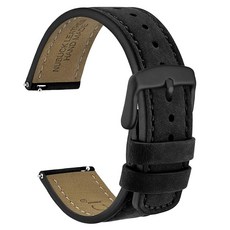 WOCCI Quick Release 가죽 시계 벨트 22mm 누벅 시계 밴드 블랙/블랙 버클